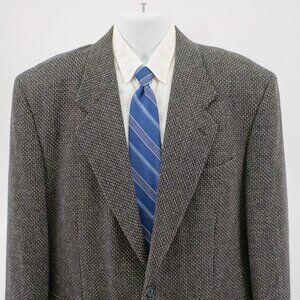DAMAGED Fenzia Lambswool Luxury Blend Black Brown Gray Check Sport Coat 46L 2 Bu